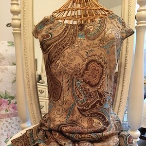 Kate Hill Beige Brown and Turquoise Paisley Two-Piece Skirt Set
